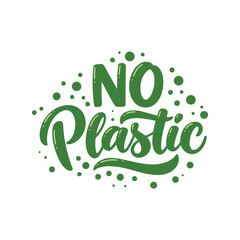 Eco friendly lifestyle no plastic hand lettering typography for green living and sustainability vector