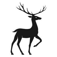 Black and white vector illustration of a majestic deer with large antlers, standing gracefully with one front leg lifted. The silhouette emphasizes elegance, strength, and the beauty of wildlife