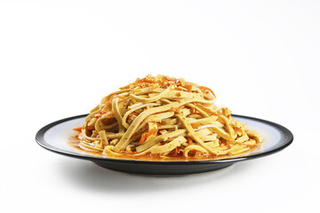 Fresh Cooked Pasta Noodles with Sauce on White Background - Italian Food Photography