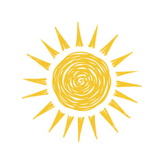 Bright yellow sun illustration hand drawn art sunny day weather element vector