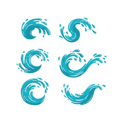 Dynamic aqua swirls set refreshing water waves motion splash elements vector