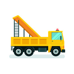 Yellow Dump Truck with Side-Mounted Conveyor Belt Construction Vehicle Illustration