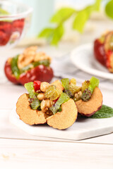 Stuffed Red Bell Peppers with Walnuts and Dried Dates Healthy Mediterranean Appetizer