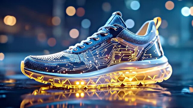 Futuristic Tech Shoe: Circuit Board Design with Glowing Sole