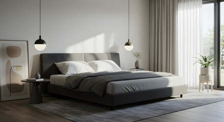 Minimalist Modern Bedroom Interior with Double Bed







