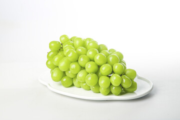 Fresh Green Grapes on White Plate - Healthy Fruit Food Photography