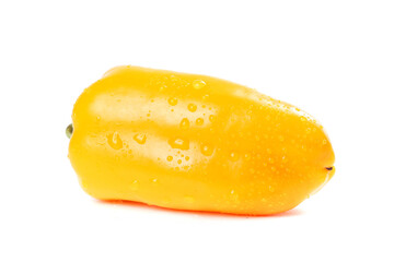 Fresh Yellow Bell Pepper with Water Drops on White Background