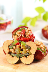 Stuffed Red Bell Peppers with Walnuts and Dried Dates - Healthy Vegetarian Food