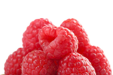 Fresh Red Raspberries on White Background - Healthy Fruit Photography