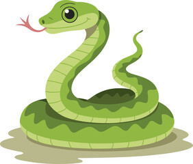 Fototapeta premium Friendly green cartoon snake coiled with tongue sticking out reptile animal
