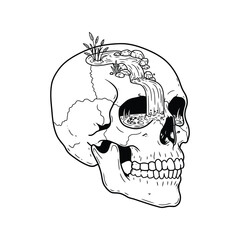 Nature's renewal skull artistic illustration concept growth emerging from human head vector