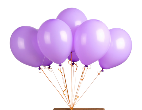 Cluster of Purple Balloons Floating Upwards, Front View, Isolated on Transparent Background