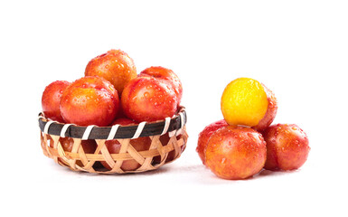 Fresh Red Plums with Yellow Plum in Woven Basket - Guangdong Stone Fruits March Harvest