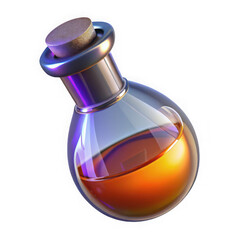 Small clear glass vial with ribbed neck filled with orange liquid and silver cap