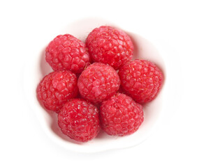 Fresh Red Raspberries on White Background - Healthy Organic Berry Fruit