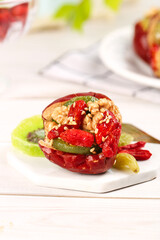 Stuffed Red Pepper with Xinjiang Dates Walnuts and Nuts Healthy Mediterranean Appetizer Food Photography