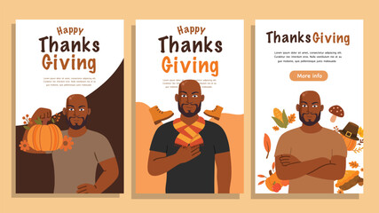 Thanksgiving flyer template with men holding pumpkin autumn feast