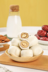 Traditional Batanmu Date Milk Sandwiches Handmade Sweet Treats with Almonds and Fresh Milk