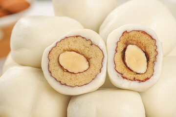 Handmade Steamed Buns with Sweet Filling Cross Section Asian Street Food Batam Style