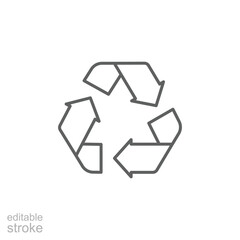 Recycling icon. Simple outline style. Recycle arrow, waste recycling innovation, reuse, reusable, ecofriendly environment concept. Thin line symbol. Vector isolated design. Editable stroke