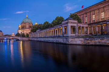 The Museum Island in Berlin with the imposing Cathedral at twilight