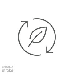 Biodiversity icon. Simple outline style. Ecology featuring a leaf encircled by arrows, sustainability, nature, ecological practices concept. Thin line symbol. Vector isolated design. Editable stroke