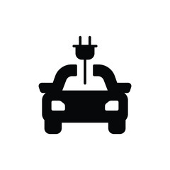 Electric car icon. Simple solid style. Eco friendly, front car with plug, green energy, nature, environment, ecology, technology concept. Silhouette, glyph symbol. Vector isolated design