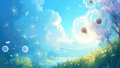 Abstract blurred nature background dandelion seeds parachute. Abstract nature bokeh pattern