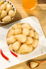 Sweet and Sour Pickled Rakkyo Japanese Preserved Vegetables in Bowl