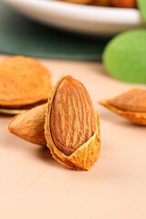 Fresh Raw Almonds Hand-Peeled Natural Shells Healthy Organic Nuts Snack Food Ingredients