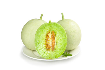 Fresh Honeydew Melons with Green Flesh on White Plate - Sweet Summer Fruit