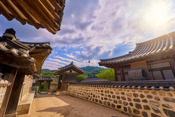 Namsan Gol Hanok Village and Namsan Mountain, view of Namsan Tower, Seoul, South Korea  © NATTHAWAT88