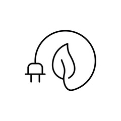 Energy efficient plug icon. Simple outline style. Leaf, electric, cable, renewable, eco friendly green energy, environment concept. Thin line symbol. Vector isolated design