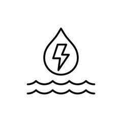 Hydro power icon. Simple outline style. Hydroelectric energy, water drop with lightning, nature energy, sustainability, technology concept. Thin line symbol. Vector isolated design