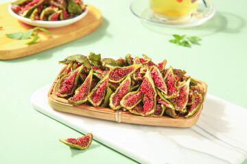 Preserved Candied Figs from Weihai Shandong China in Traditional Bamboo Basket Display