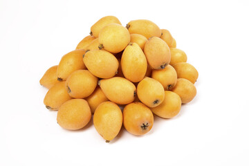 Fresh Sichuan Loquat Fruits Isolated on White Background - Golden Yellow Asian Stone Fruit