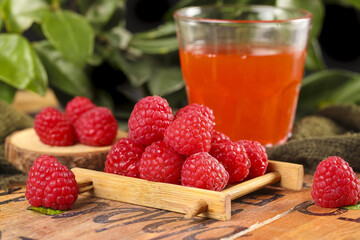 Fresh Raspberries and Orange Juice - Healthy Organic Fruit Drink Natural Food Photography