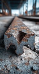 Close-up of a rusty railway rail