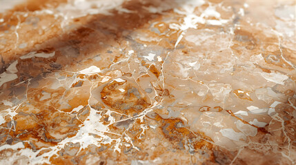 Obraz premium Close-up texture of polished, brown and beige marble with swirling veins.