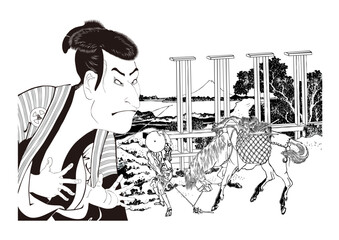 武州千住＆歌舞伎役者　白黒