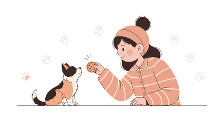 Joyful Person Training Adorable Puppy, Bonding Through Delicious Treat Reward Moments