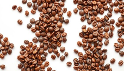Naklejka premium Diverse coffee beans arranged on a pristine white background, close-up, background