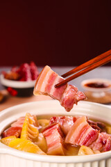 Asian Hot Pot with Pork Belly and Bamboo Shoots Traditional Chinese Cuisine