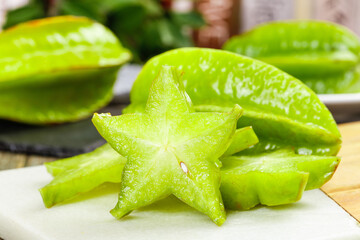 Fresh Star Fruit Slices from Zhangzhou Fujian China Showing Star Shape Cross Section