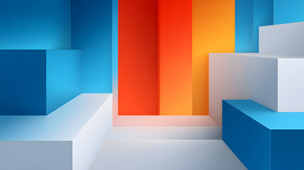 Dynamic 3D Render of Colorful Geometric Shapes in Modern Space