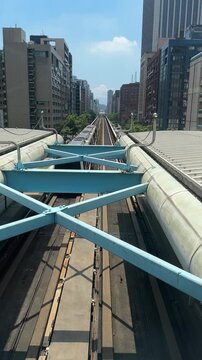 Taipei MRT, Taiwan, the MRT enters the station on the sky bridge