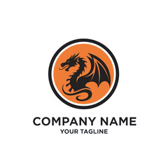 Obraz premium Orange circle logo with a black dragon silhouette.