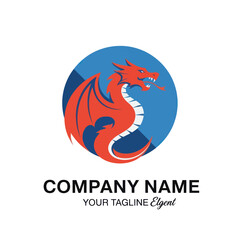 Fototapeta premium A vibrant logo design featuring a red dragon with wings inside a blue circle, representing a company.
