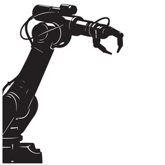 Sleek Black Silhouette of an Industrial Robotic Arm with Gripper