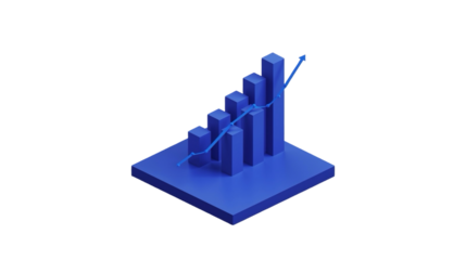 Isometric Minimalist Graph Increasing Chart Illustration in Blue Tones Concept